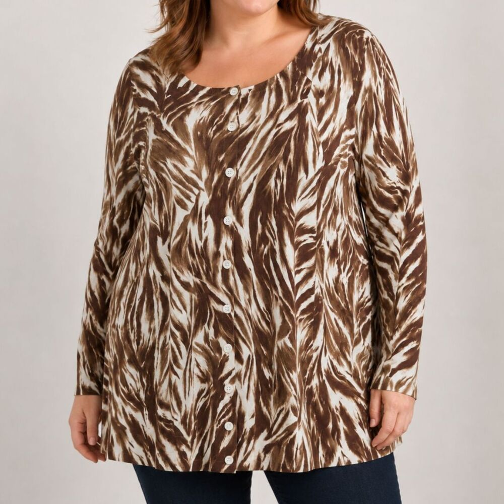 NWT Talbots Brown Feathered Wave Charming Cardigan Knit Plus Size 3X Watercolor